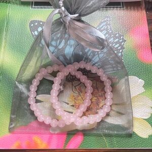 Elegant Pink  Rose Quart Beaded Bracelet Set